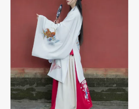 云鱼在水 五五年汉服女装传统明制披风大袖绣...