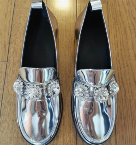 TARA JARMON银色钻石漆皮乐福鞋 ...