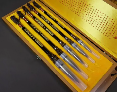 旧藏花梨木礼盒狼毫玛瑙斗书画毛笔 特价：1...