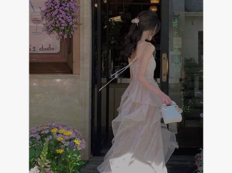 连衣裙长裙爱丽丝梦游仙境 早春粉色吊带荷叶...