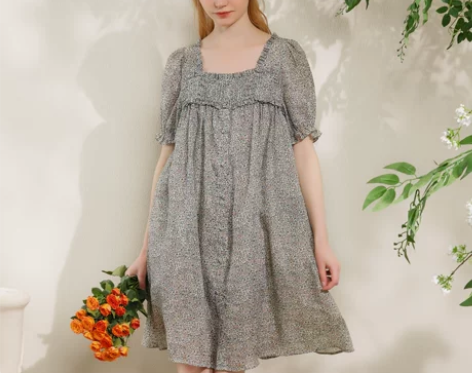 夏季小个子苎麻小碎花甜美宫廷法式花边文艺复...