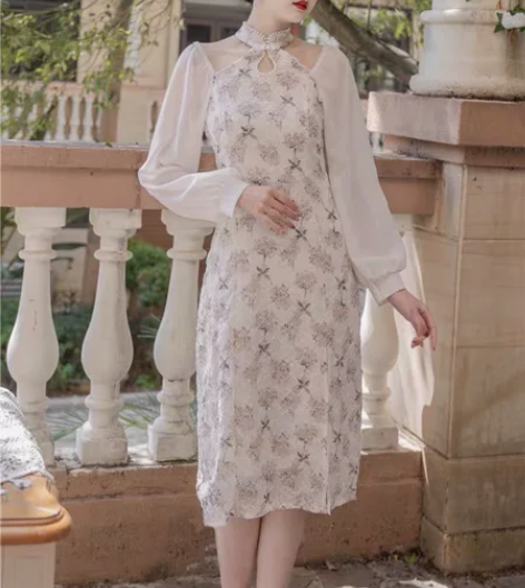 法式复古年轻款少女 高级感初恋茶歇 旗袍改...