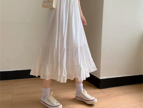 白色高腰半身裙女夏季2021新款中长款遮胯...
