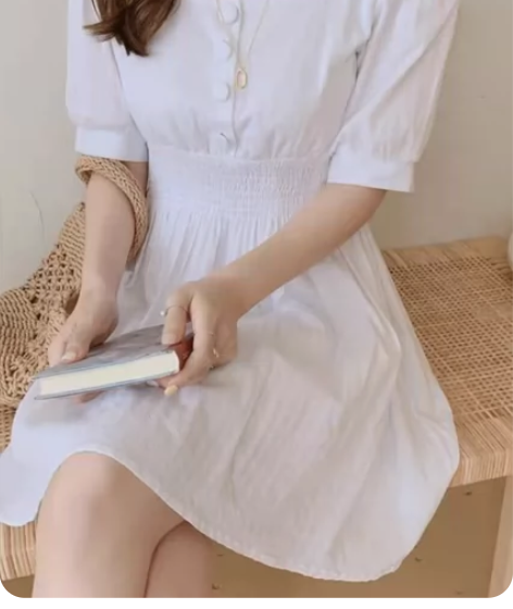 夏韩版/小清新/法式复古/收腰/提花/方领...