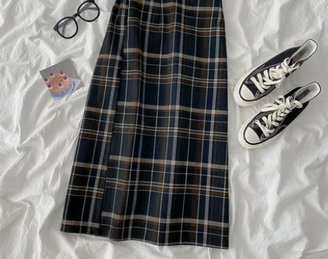 复古格子半身裙2021秋季新款女装韩版学生...