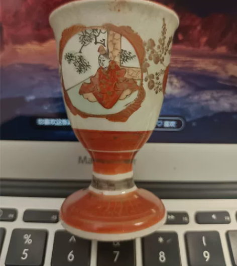 日本回流明治大正时期 ，赤绘高脚杯 马上杯...