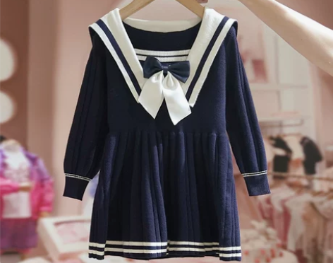 拉夏贝尔童装女童冬季毛衣针织裙子2021新...