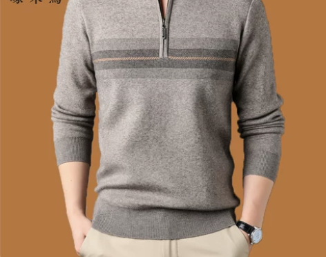 啄木鸟冬季高端半高领拉链男羊毛衫