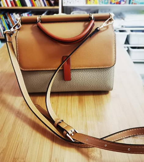 稻草人真皮拼色手提包  单肩斜挎包 稻草人...