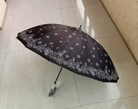 全新 日本女55cm1黑色16骨花朵日式抗...