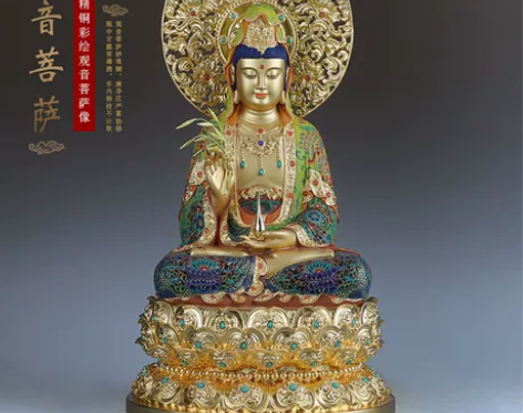 台湾精描纯铜观音佛像供奉家用观音像观世音菩...