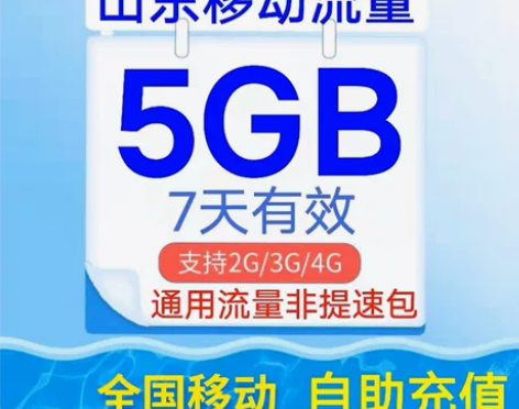 山东移动流量5GB7天 一个月一次 无效退...