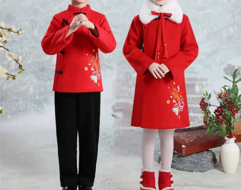 拜年服男童唐装中国风女童汉服冬加厚儿童加绒...