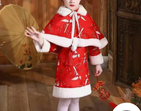 全新女童旗袍裙秋冬唐装拜年服加绒加厚中国风...
