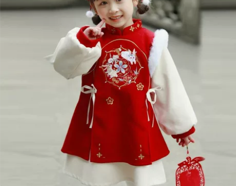 过年服2023新款女童冬加绒兔年汉服新年宝...