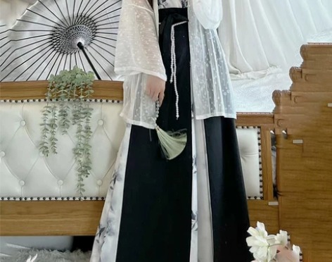 秀巅原创正品汉服女竹染宋制长褙子吊带三涧裙...