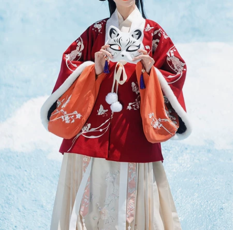 汉尚华莲三冬季月红色拜年汉服女秋冬装明制袄...