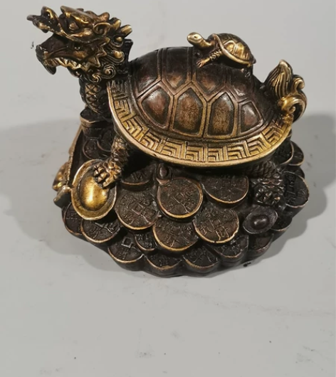 古玩收藏铜金钱龙龟摆件子母招财龟家居摆件店...