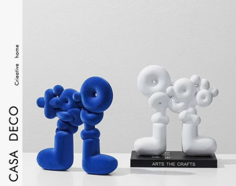 现代简约白色克莱因蓝抽象气球人摆件样板间客...