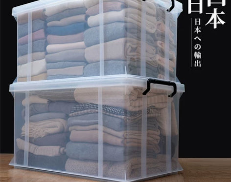 特大号透明塑料衣服收纳箱加厚有盖书整理箱收...