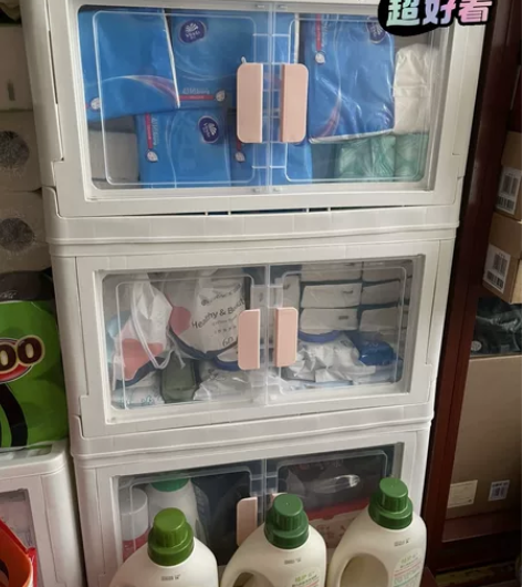 低价清仓免安装透明双开门折叠箱收纳柜子塑料...