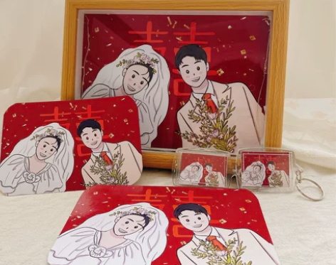 照片手绘手绘定制情侣相框生日礼物新人结婚礼...