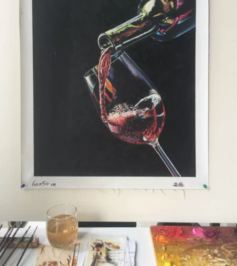 最新手绘油画作品，红酒系列，超写实风格，立...