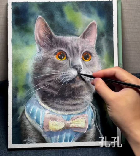 水彩画写实动物手绘猫咪水彩画原创手绘定制 ...