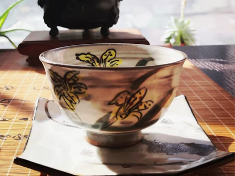 京烧清水烧 手工刷毛目主人汤吞茶杯 纯精品...