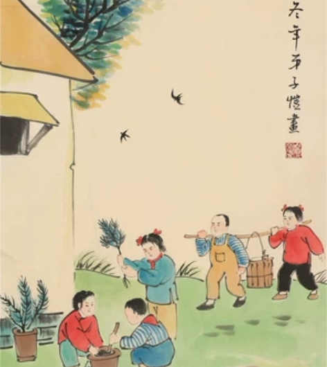 丰子恺字画手绘三尺竖幅写意文革人物名人国画...