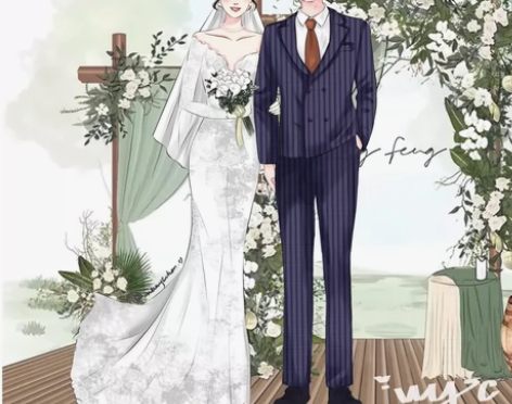 手绘请柬 结婚请柬小插画 可以按婚纱照来也...