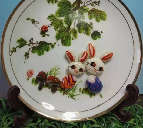 三峡石工艺瓷盘，几十年的老东西， 纯手工粘...