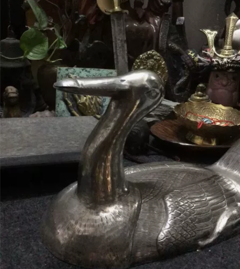 vintage西洋古董工艺品，铜镀银鸭子摆...