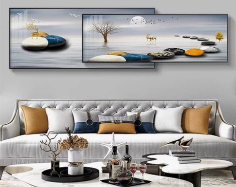 【厂家直销】新中式客厅叠加画中画装饰画简约...