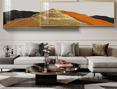 客厅装饰画现代简约大气横版沙发背景墙挂画轻...