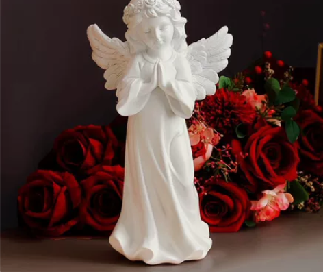 北欧复古白色祈祷天使摆件人物雕像家居客厅桌...