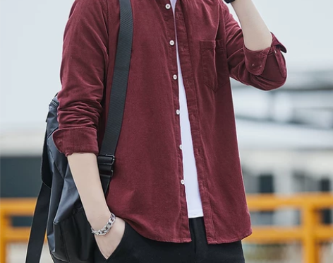 ZAR男装潮流灯芯绒纯色衬衣男春秋宽松休闲...