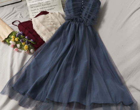 2023新款超仙高腰显瘦长款网纱吊带裙女秋...