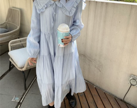 hollyii+荷叶边娃娃领绑带小仙女裙蛋...