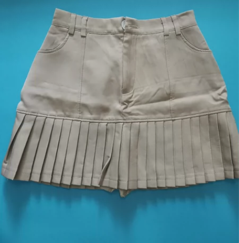出全新卡其色L码高腰百褶裙夏季[偷笑][偷...