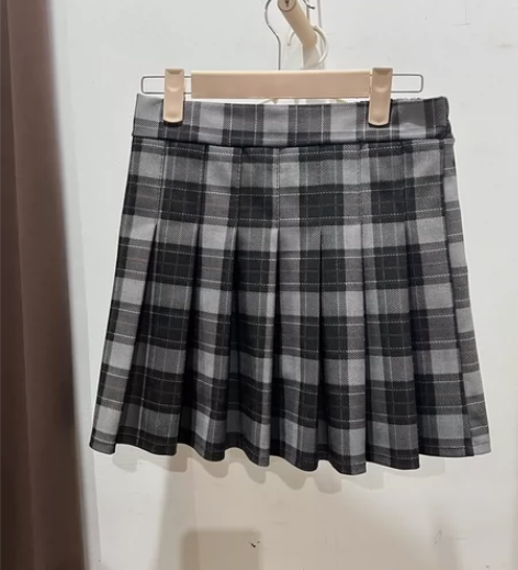 格子短裙学院风辣妹美式复古百褶裙半身裙a字...