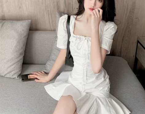 2022年女夏装赫本风小白裙约会短款小裙子...