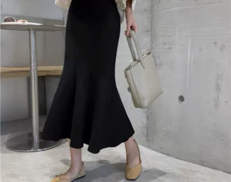 高腰针织半身裙女秋冬长款a字半裙修身显瘦包...