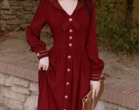 秋装女法式设计感单排扣学院风连衣裙减龄显瘦...