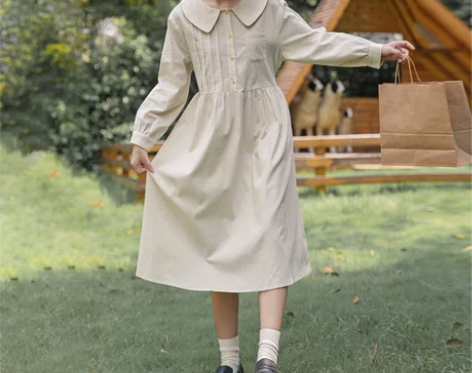 日系灯芯绒长袖连衣裙女纯棉宽松秋季学院风娃...