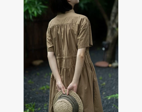 古苔/ 原宿风连衣裙 日系简约短袖 衬衫长...