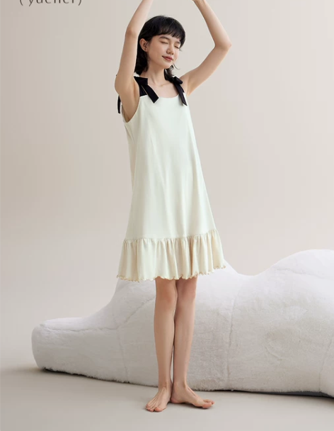 带胸垫悦内睡裙女士睡衣夏季夏款夏天纯棉吊带...