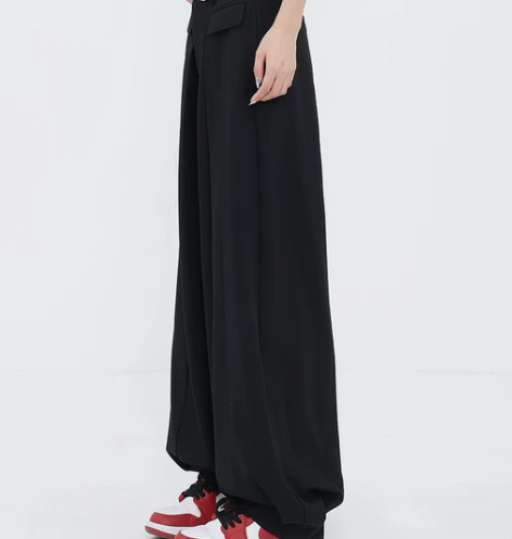 KEN STUDIO原创设计黑色西装裤女褶...