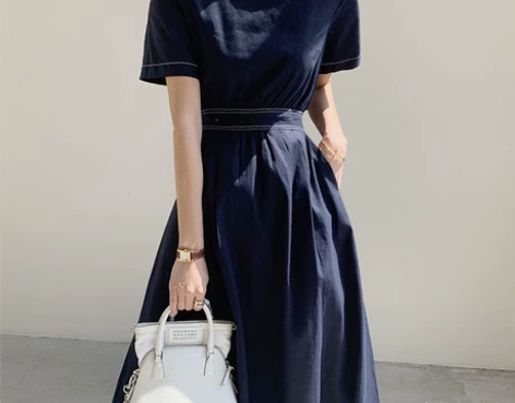 法式chic复古小众设计露腰方领连衣裙女夏...