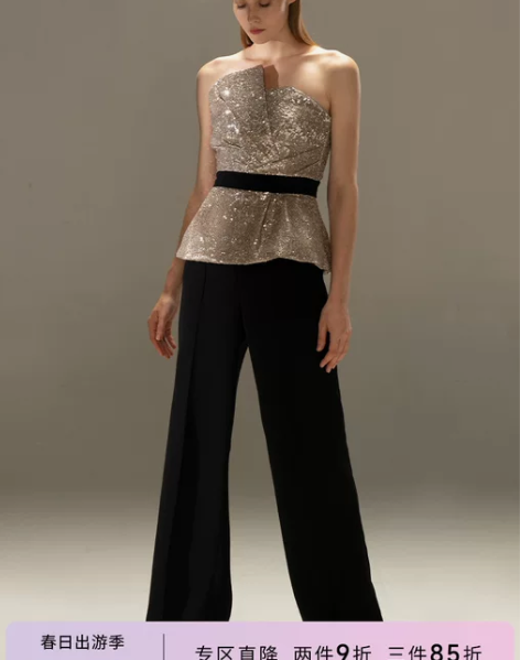 ?CISSONNE赛颂夏季女高腰抹胸假两件...